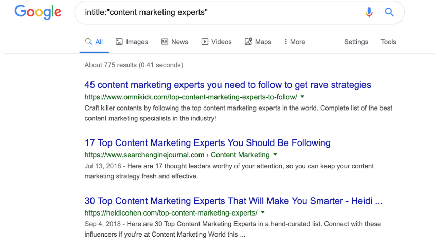 content marketing experts lookup on Google
